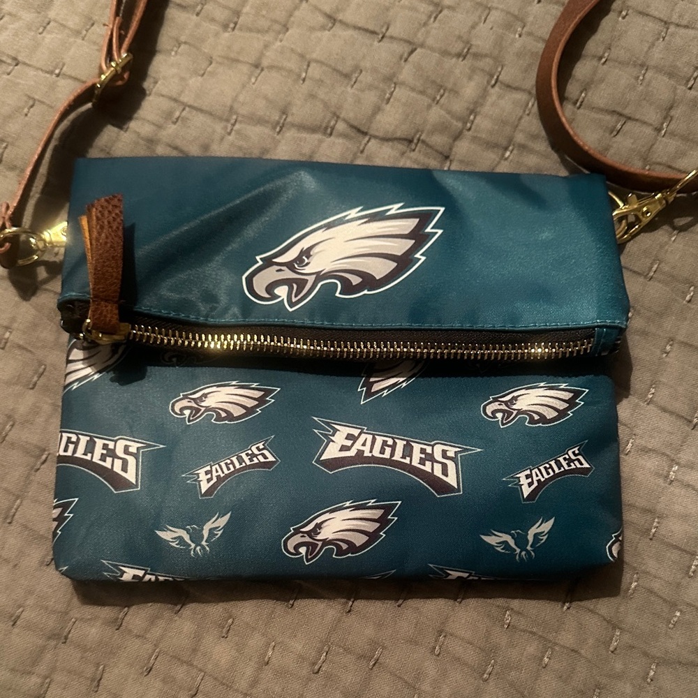 Teal Crossbody Bag with Brown Strap - Picture 7 of 7